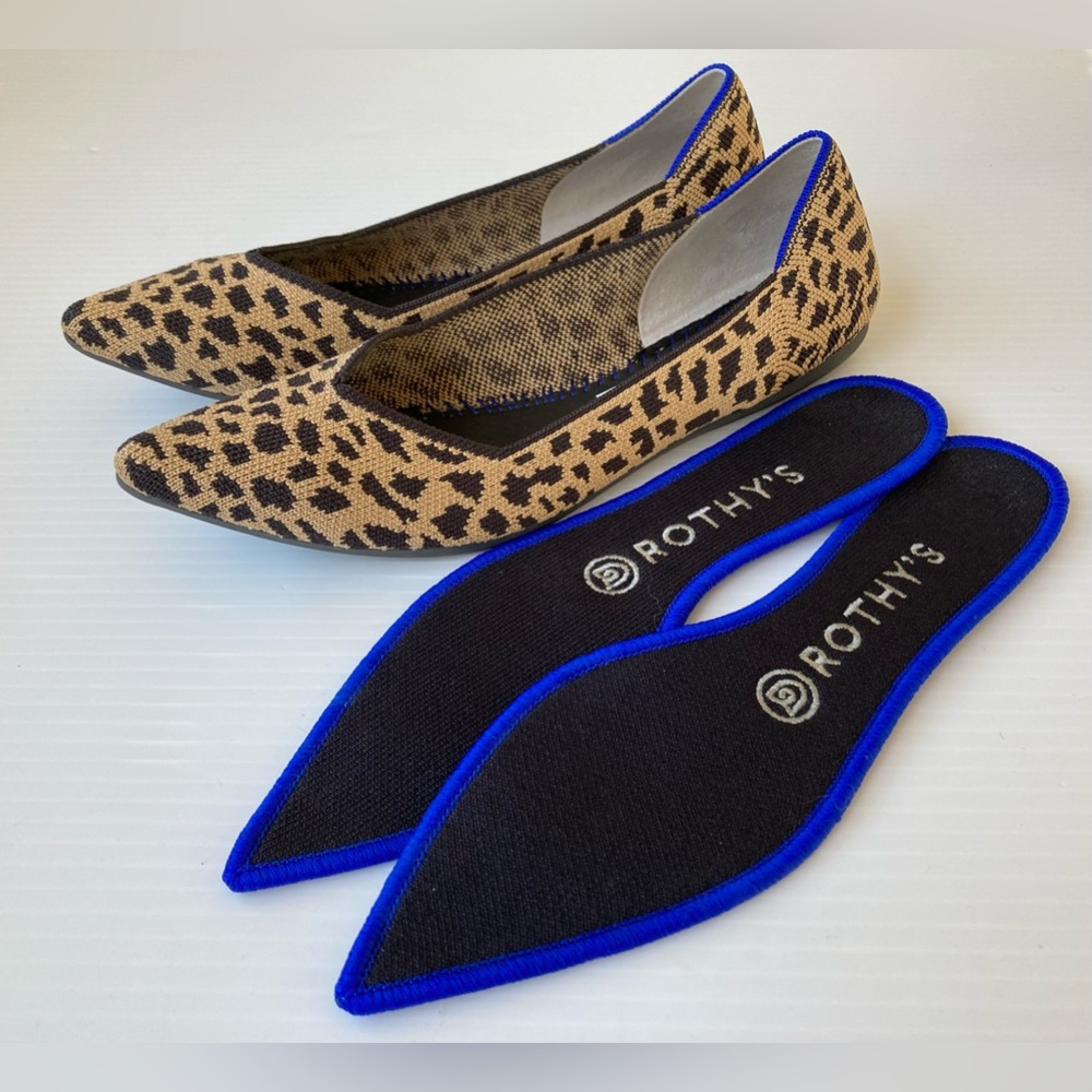 Rothys Pointy Toe Leopard Print Fabric Textile Ballet Flat Shoes Womens Size 7